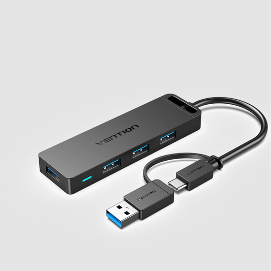 VEN-CHTBB - Vention 4-Port USB 3.0 Hub with USB-C & USB 3.0 2-in-1 Interface and Power Supply 0.15M ABS Type