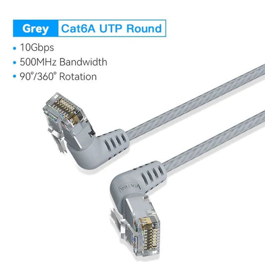 VEN-IBOHG - Vention Cat6A UTP Rotate Right Angle Ethernet Patch Cable 1.5M Gray Slim Type