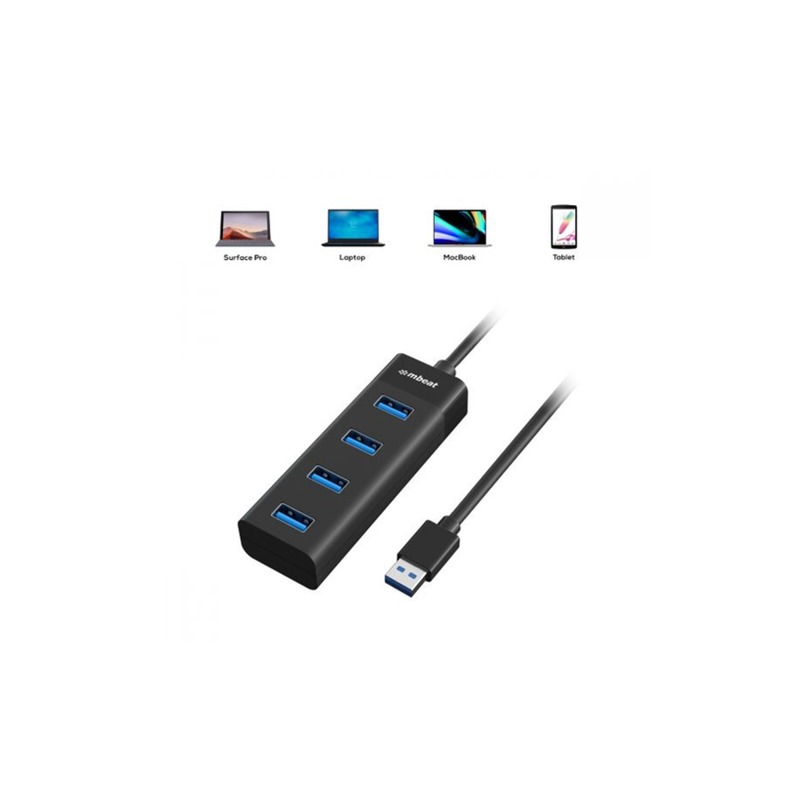 MB-U3H-4K - mbeat 4-Port USB3.0 Hub - Black