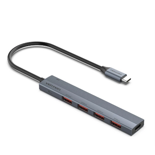 VEN-CKHHC - Vention USB-C to USB 3.2 Gen 2 Type-A x 4 Mini Hub with USB-C Power Supply Port 0.25M Gray Aluminum Alloy Type