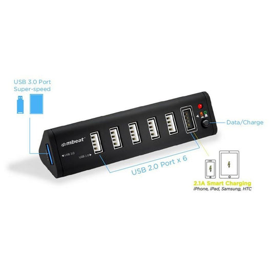 MB-HUB716 - mbeat 7 Prot USB 3.0 x 1 + USB 2.0 x 6 hub with 2.1A smart charging function