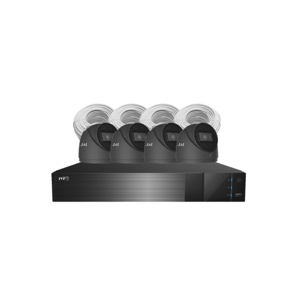 TVT-4CHNVRKIT-B-AI-6MP - 4 Channel NVR kit (includes 1x TVT-4CHNVR-P, 4x TVT-D2.8POE-AI-6MP, 4x CAT5/6 cable & 2TB HDD) Charcoal Cameras